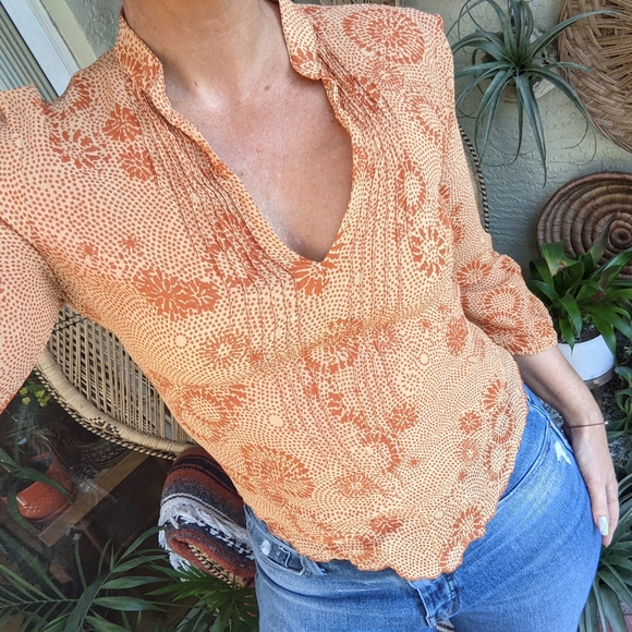 Equipment M Vintage 90s Silk Blouse Orange Floral - Picture 5 of 16